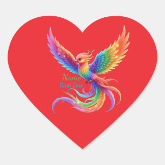 Pegatina En Forma De Corazón Personalized Rainbow Phoenix Name Birthdate Gift