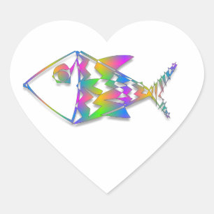 Pegatina En Forma De Corazón Pescado abstracto