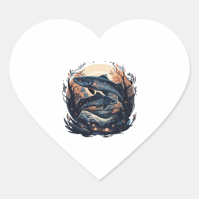 Pegatina En Forma De Corazón Pescado Carpa Pescado Angler Pescado (Anverso)