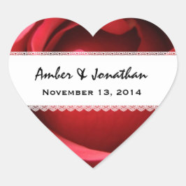 Pegatina En Forma De Corazón Pétalos de rosa roja y encaje V06