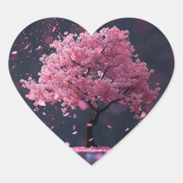 Pegatina En Forma De Corazón Pétalos en caída del árbol de flores de cerezo