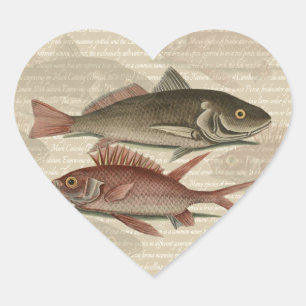 Pegatina En Forma De Corazón Pez Lubina Roja Pescador Arte