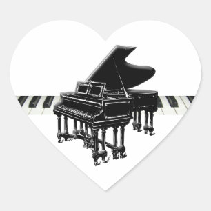 Pegatina En Forma De Corazón Piano de cola y teclado
