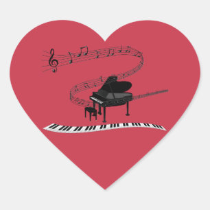 Pegatina En Forma De Corazón Piano, teclado y notas musicales