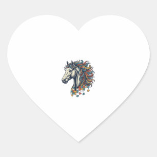 Pegatina En Forma De Corazón Pieza de rompecabezas de caballo colorido grabado