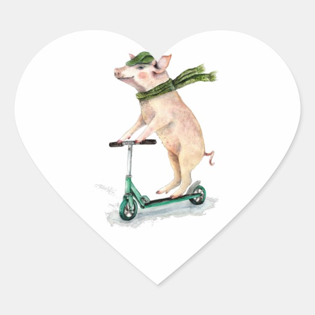 Pegatina En Forma De Corazón Piggy on a scooter (Anverso)