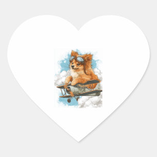 Pegatina En Forma De Corazón Piloto Pomerania � perro de hielo volador
