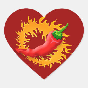 Pegatina En Forma De Corazón Pimienta chile con pegatinas de la llama