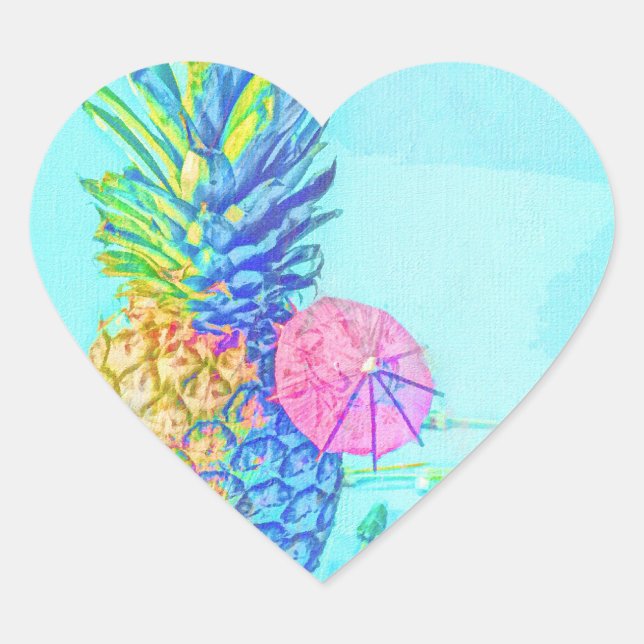 Pegatina En Forma De Corazón Piña Tropical (Anverso)