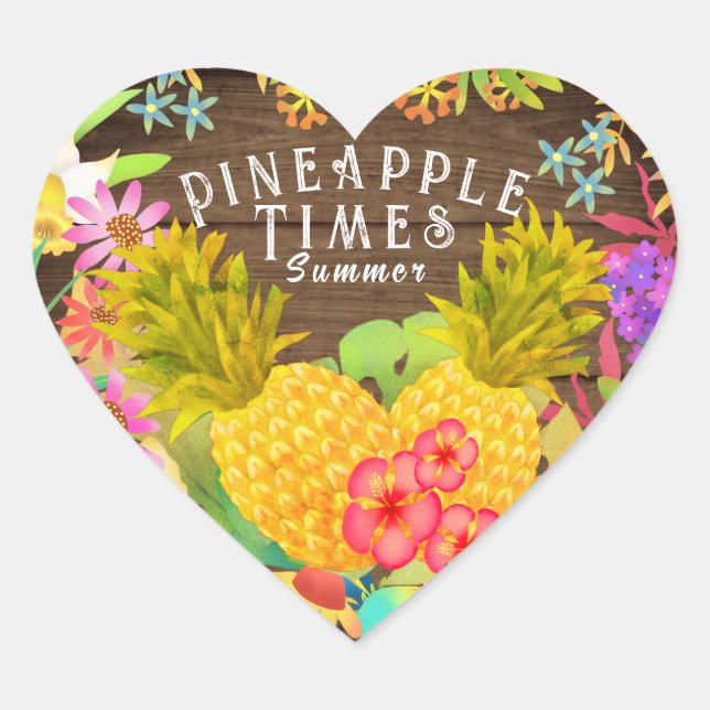 Pegatina En Forma De Corazón Piñas con flor (Anverso)