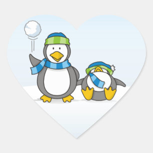 Pegatina En Forma De Corazón Pingüinos de Snowballing
