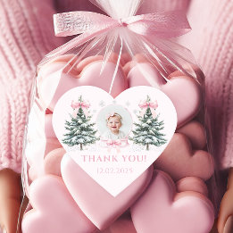 Pegatina En Forma De Corazón Pink Bow Winter Onederland Heart Sticker