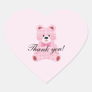 Pegatina En Forma De Corazón Pink Gingham Teddy
