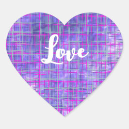 Pegatina En Forma De Corazón Pink & Purple Grid Pattern Love Heart