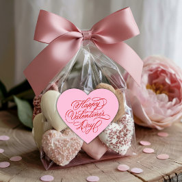 Pegatina En Forma De Corazón Pink & Red Happy Valentines Day Calligraphy 