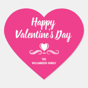 Pegatina En Forma De Corazón Pink y White personalizados Feliz Día de San Valen