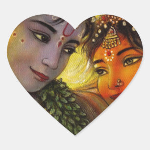 PEGATINA EN FORMA DE CORAZÓN PINTURA CLÁSICA DE RADHA KRISHNA