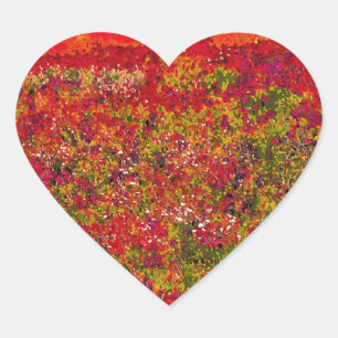 Pegatina En Forma De Corazón Pintura de campo de flores silvestres - Pegatina