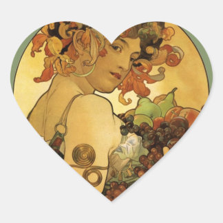 Pegatina En Forma De Corazón Pintura de fruta de Alphonse Mucha