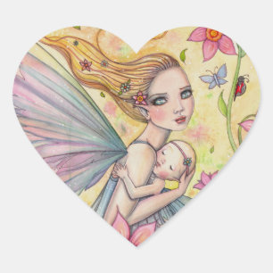 Pegatina En Forma De Corazón Pintura de hadas de la dulce maternidad y el bebé