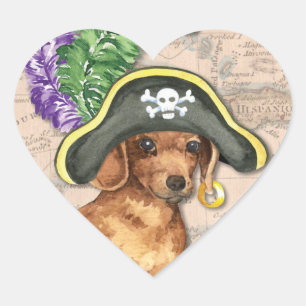 Pegatina En Forma De Corazón Pirata de Dachshund