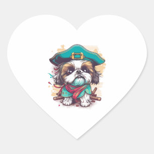 Pegatina En Forma De Corazón Pirata de perros shih tzu