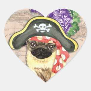 Pegatina En Forma De Corazón Pirata Pug