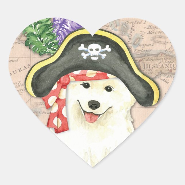 Pegatina En Forma De Corazón Pirata Samoyed (Anverso)