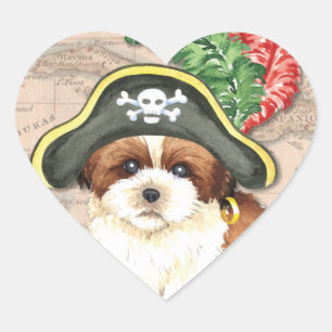 Pegatina En Forma De Corazón Pirata Shih Tzu