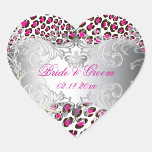 Pegatina En Forma De Corazón PixDezines Leopard+gambas de perlas/magenta