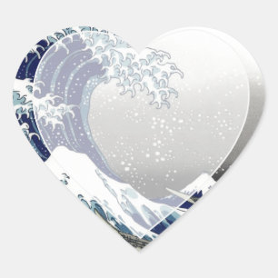 Pegatina En Forma De Corazón PixDezines Vintage, Gran Ola, Hokusai 葛飾北斎の神奈川沖浪