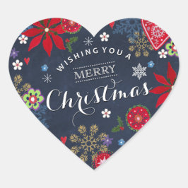 Pegatina En Forma De Corazón Pizarra Floral de Navidad | Sticker de Corazón