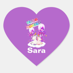 Pegatina En Forma De Corazón Placa de cumpleaños de globo de Unicorn divertida