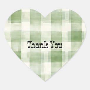 Pegatina En Forma De Corazón Plaid Verde Occidental Rayas Crema País