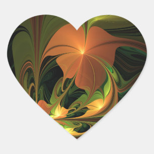 Pegatina En Forma De Corazón Planta de fantasía abstracta verde herrumbre marró