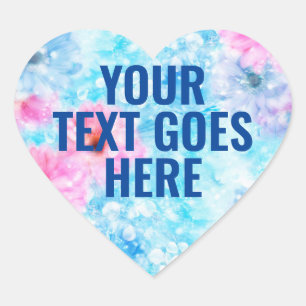 Pegatina En Forma De Corazón Plantilla en blanco Corazón Floral Agrega tu Texto