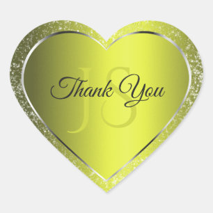 Pegatina En Forma De Corazón Plata amarilla con Purpurinas iniciales amables gr