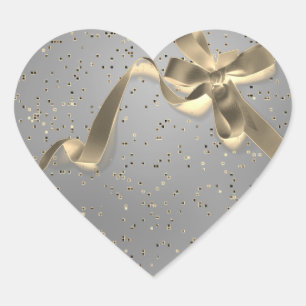 Pegatina En Forma De Corazón Plata con Boda Gold Bow