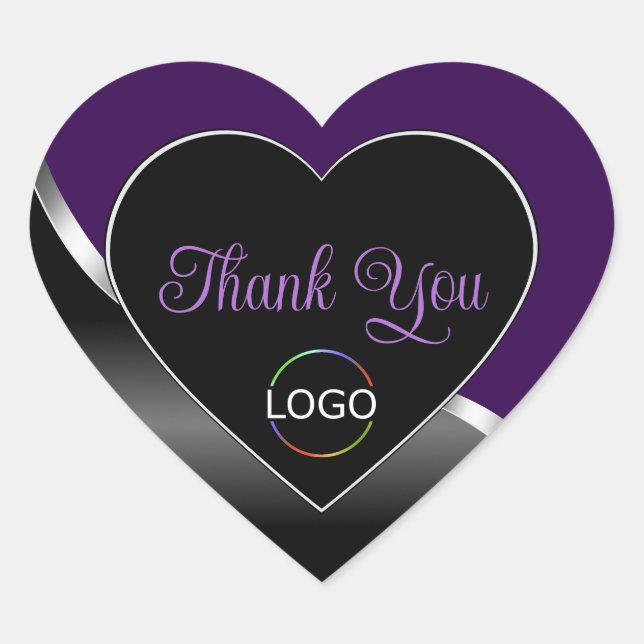 Pegatina En Forma De Corazón Plata violeta negra ondulada con logotipo curado G (Anverso)