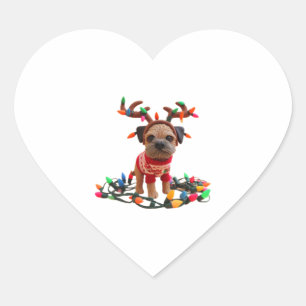 Pegatina En Forma De Corazón Playful Border Terrier ayudando con los Navidades
