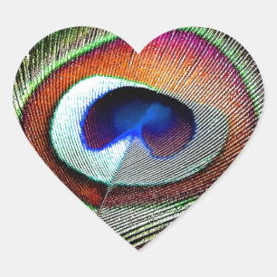 Pegatina En Forma De Corazón Pluma de pavo real de cobre colorida