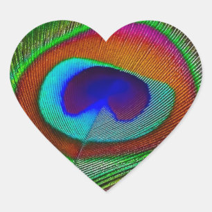 Pegatina En Forma De Corazón Pluma de pavo real de cobre vibrante