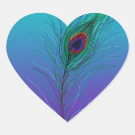 Pegatina En Forma De Corazón Pluma de pavo real de turquesa a púrpura
