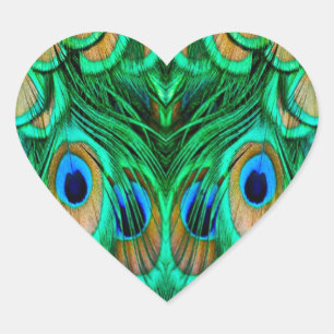 Pegatina En Forma De Corazón Plumas de Pavo Real Gloriosas
