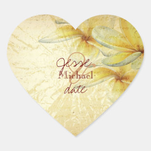 Pegatina En Forma De Corazón Plumeria vintage de PixDezines