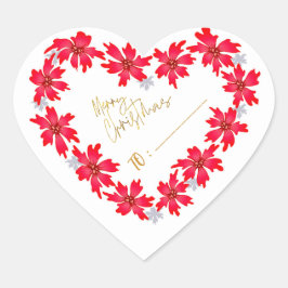 Pegatina En Forma De Corazón Poinsettia roja para el corazón dorado para Navida