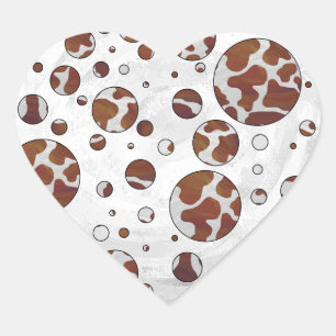 Pegatina En Forma De Corazón Polka Dot Cow impresión en blanco y marrón