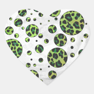 Pegatina En Forma De Corazón Polka Dot Leopardo Negro y Verde