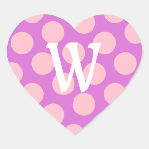 Pegatina En Forma De Corazón Polka Orquídea y Rosa Dots White Modern Monograma