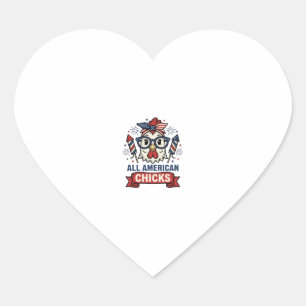 Pegatina En Forma De Corazón Pollitas Patrióticas Americanas Diseño Vectorial